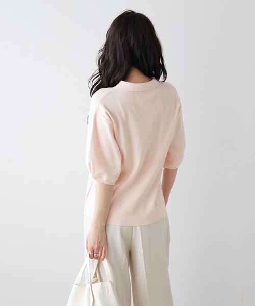 AMELY(エミリー)の「襟付き リブニット トップス(ポロシャツ・レディース・ベージュ/ピンク/ブラック/グレー・フリー)」の6枚目の写真
