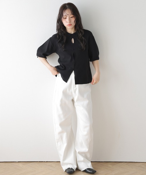 AMELY(エミリー)の「襟付き リブニット トップス(ポロシャツ・レディース・ベージュ/ピンク/ブラック/グレー・フリー)」の13枚目の写真
