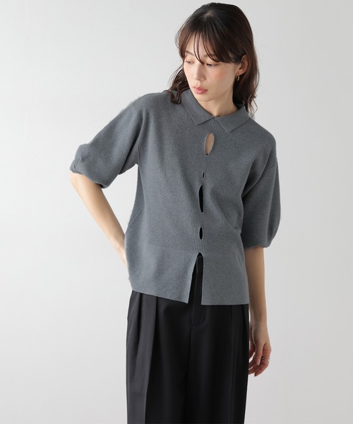 AMELY(エミリー)の「襟付き リブニット トップス(ポロシャツ・レディース・ベージュ/ピンク/ブラック/グレー・フリー)」の14枚目の写真