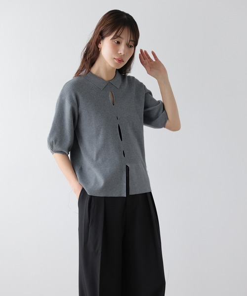 AMELY(エミリー)の「襟付き リブニット トップス(ポロシャツ・レディース・ベージュ/ピンク/ブラック/グレー・フリー)」の16枚目の写真