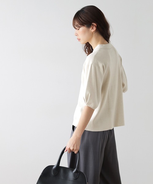 AMELY(エミリー)の「襟付き リブニット トップス(ポロシャツ・レディース・ベージュ/ピンク/ブラック/グレー・フリー)」の9枚目の写真