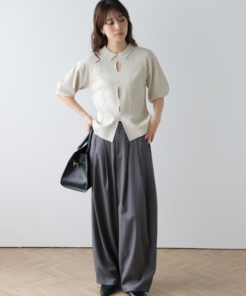 AMELY(エミリー)の「襟付き リブニット トップス(ポロシャツ・レディース・ベージュ/ピンク/ブラック/グレー・フリー)」の10枚目の写真