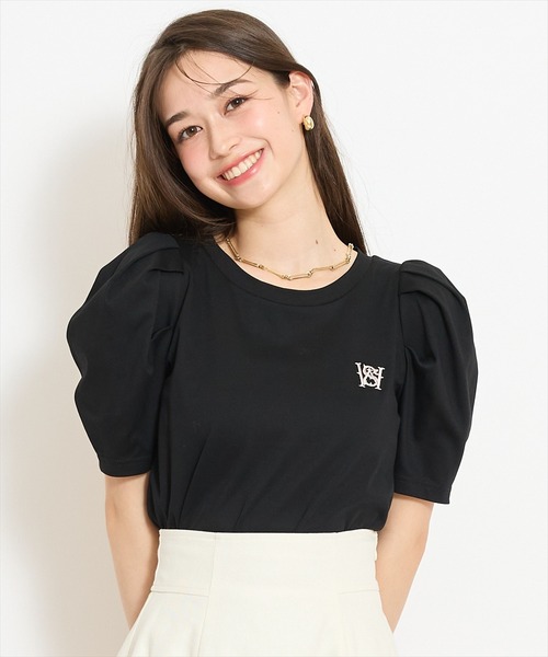 WILLSELECTION（ウィルセレクション）の「ロゴ刺繍タックスリーブTシャツ（Tシャツ/カットソー・レディース・オフホワイト/ブラック/サックスブルー・FREE）」の2枚目の写真