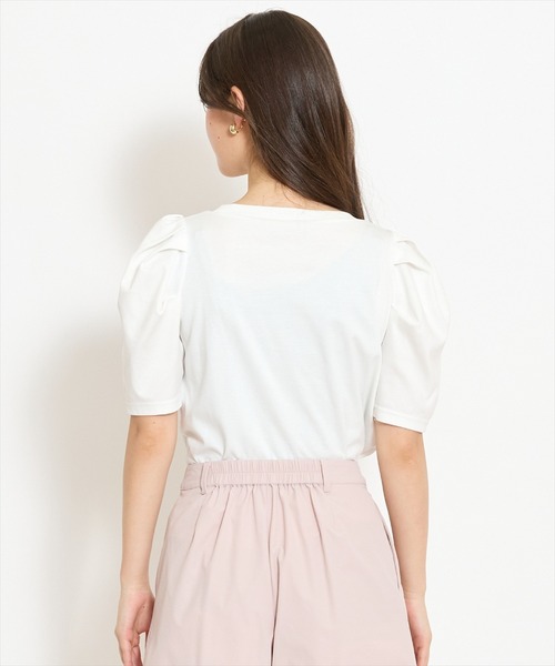 WILLSELECTION（ウィルセレクション）の「ロゴ刺繍タックスリーブTシャツ（Tシャツ/カットソー・レディース・オフホワイト/ブラック/サックスブルー・FREE）」の4枚目の写真