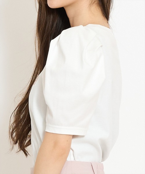 WILLSELECTION（ウィルセレクション）の「ロゴ刺繍タックスリーブTシャツ（Tシャツ/カットソー・レディース・オフホワイト/ブラック/サックスブルー・FREE）」の6枚目の写真