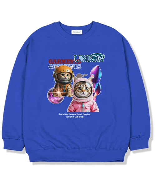 Union Garments(ユニオンガーメンツ)の「スペースキャット 裏起毛オーバーサイズ スウェットシャツ ブルー(スウェット・レディース・その他・L/XL/XXL)」の1枚目の写真