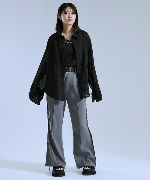 Ellno Loset（エルノロゼット）の「サイドレースラインフレアパンツ（スラックス・メンズ・グレー/ブラック・X-SMALL/SMALL/LARGE/MEDIUM）」の17枚目の写真