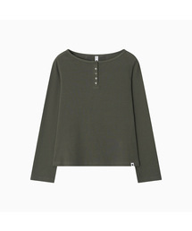 HENLEY NECK BUTTON LONG SLEEVE, KHAKI