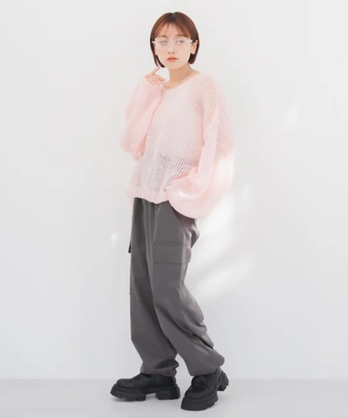 merrylatte(メリーラテ)の「透かし編みクロップドニット【IROHANI】(ニット/セーター・レディース・ピンク/ブルー・FREE)」の6枚目の写真
