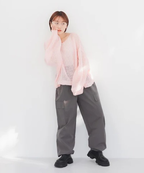 merrylatte(メリーラテ)の「透かし編みクロップドニット【IROHANI】(ニット/セーター・レディース・ピンク/ブルー・FREE)」の7枚目の写真