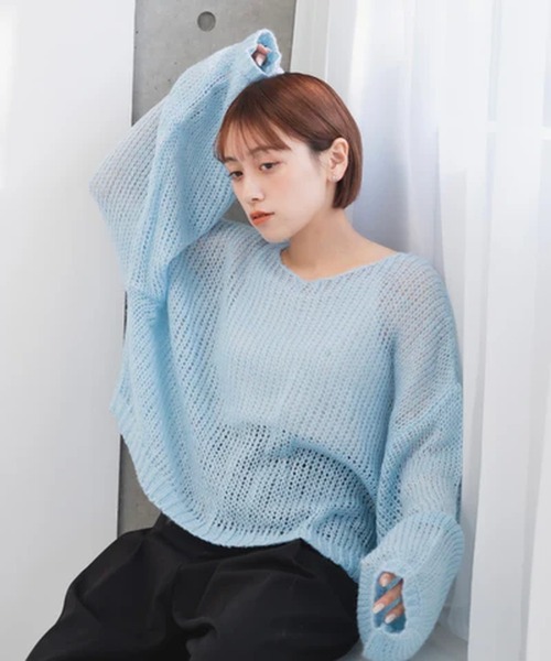 merrylatte(メリーラテ)の「透かし編みクロップドニット【IROHANI】(ニット/セーター・レディース・ピンク/ブルー・FREE)」の11枚目の写真