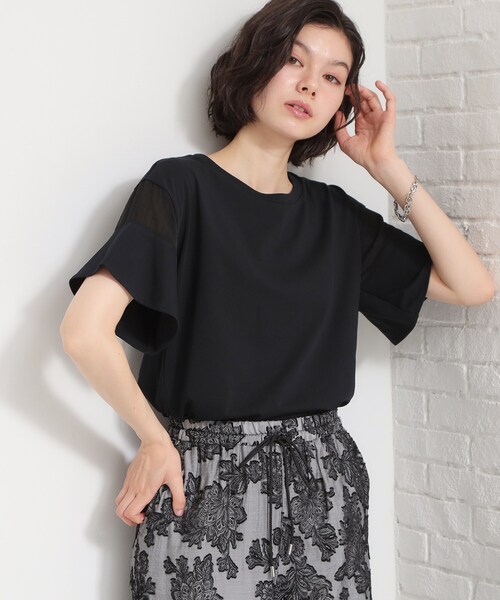 THE SHOP TK (ザ ショップ ティーケー )の「【ひんやりさらさら】軽やかに揺れる シアーフレアスリーブTシャツ(Tシャツ/カットソー・レディース・ブルー系その他/オフホワイト/ブラウン系その他/ブラック・13/12)」の1枚目の写真