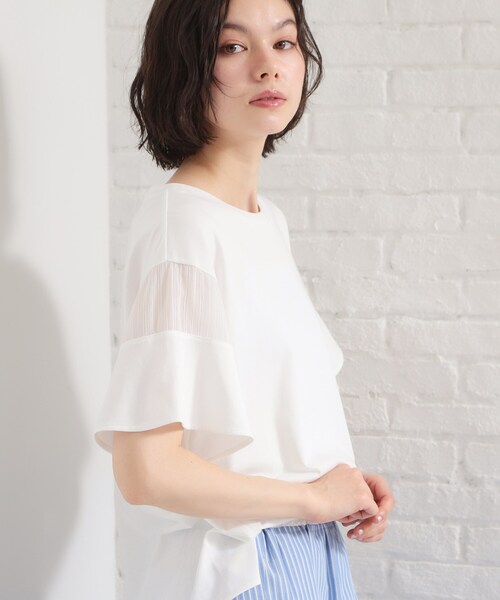 THE SHOP TK (ザ ショップ ティーケー )の「【ひんやりさらさら】軽やかに揺れる シアーフレアスリーブTシャツ(Tシャツ/カットソー・レディース・ブルー系その他/オフホワイト/ブラウン系その他/ブラック・13/12)」の7枚目の写真