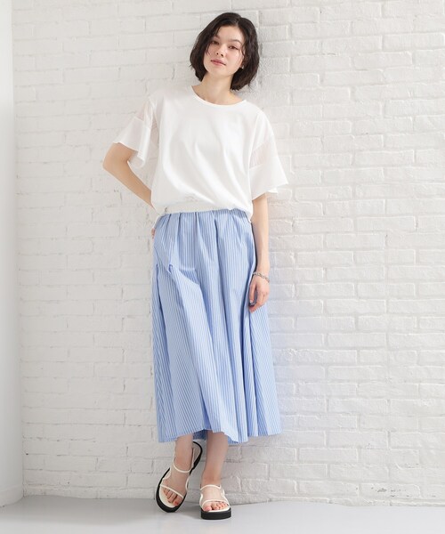 THE SHOP TK (ザ ショップ ティーケー )の「【ひんやりさらさら】軽やかに揺れる シアーフレアスリーブTシャツ(Tシャツ/カットソー・レディース・ブルー系その他/オフホワイト/ブラウン系その他/ブラック・13/12)」の8枚目の写真