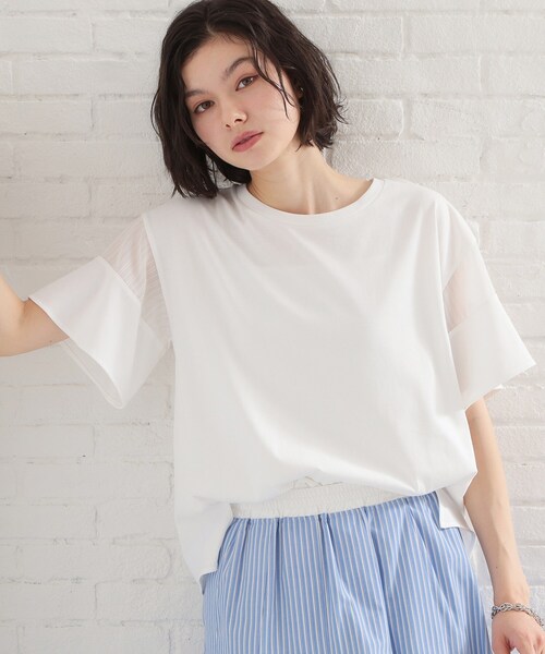 THE SHOP TK (ザ ショップ ティーケー )の「【ひんやりさらさら】軽やかに揺れる シアーフレアスリーブTシャツ(Tシャツ/カットソー・レディース・ブルー系その他/オフホワイト/ブラウン系その他/ブラック・13/12)」の2枚目の写真