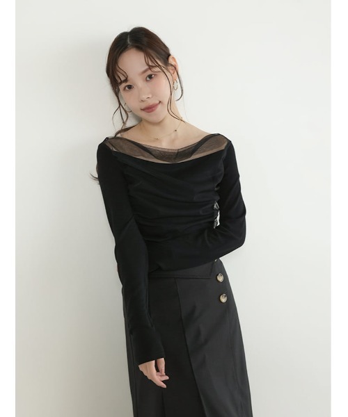 fifth(フィフス)の「ドレープデザインシアードッキングトップス(Tシャツ/カットソー・レディース・ホワイト/ブラック/ブルー・M)」の2枚目の写真