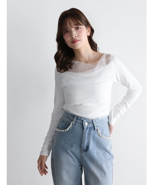 fifth(フィフス)の「ドレープデザインシアードッキングトップス(Tシャツ/カットソー・レディース・ホワイト/ブラック/ブルー・M)」の4枚目の写真