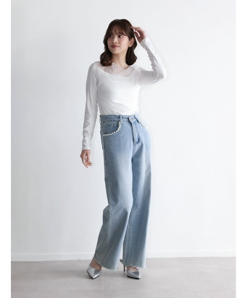 fifth(フィフス)の「ドレープデザインシアードッキングトップス(Tシャツ/カットソー・レディース・ホワイト/ブラック/ブルー・M)」の6枚目の写真