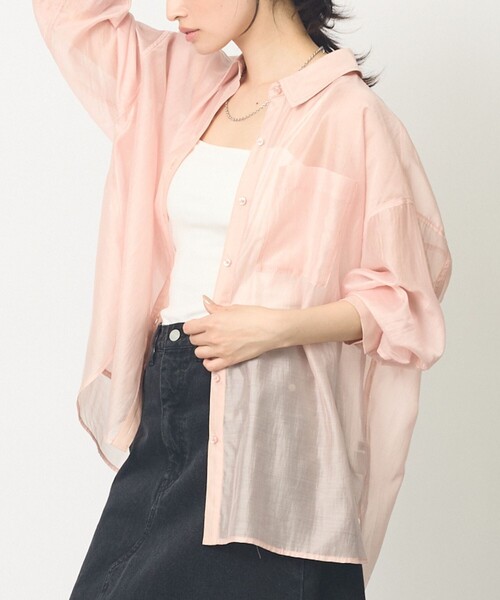abahouse mavie(アバハウスマヴィ)の「【着回し自由自在】シアーシャツ(シャツ/ブラウス・レディース・グレー/オフホワイト/ピンク・フリー)」の3枚目の写真