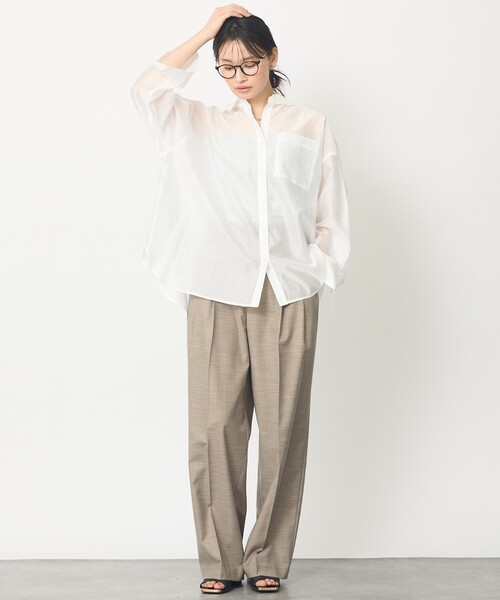 abahouse mavie(アバハウスマヴィ)の「【着回し自由自在】シアーシャツ(シャツ/ブラウス・レディース・グレー/オフホワイト/ピンク・フリー)」の5枚目の写真