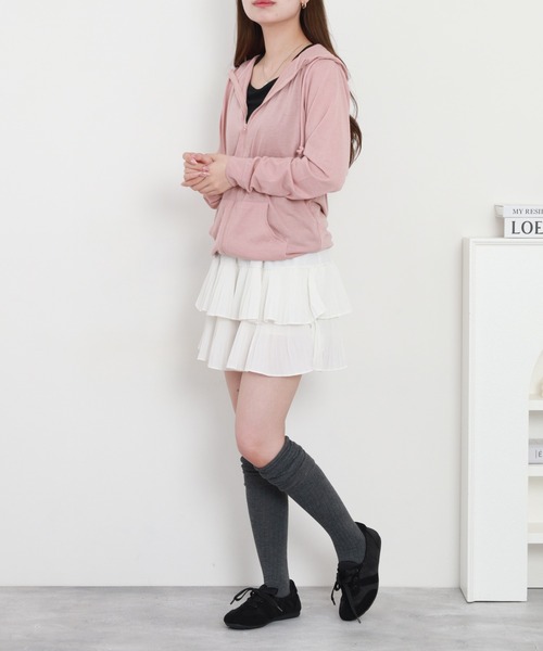 atONE(アットワン)の「UV天竺ジップパーカー(パーカー・レディース・杢グレー/オフホワイト/ブルー/ベージュ系6/ミント/ネイビー/ピンク/ブラック・M/L)」の14枚目の写真