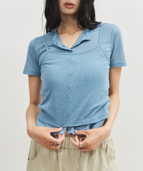ELTONE（エルトーン）の「シアーリブキャミセットトップス（Tシャツ/カットソー・レディース・ブルー/ブラック・FREE）」の22枚目の写真