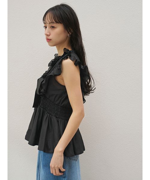 SNIDEL(スナイデル)の「シアーペプラムリボンブラウス(シャツ/ブラウス・レディース・ドット/ホワイト・F)」の6枚目の写真