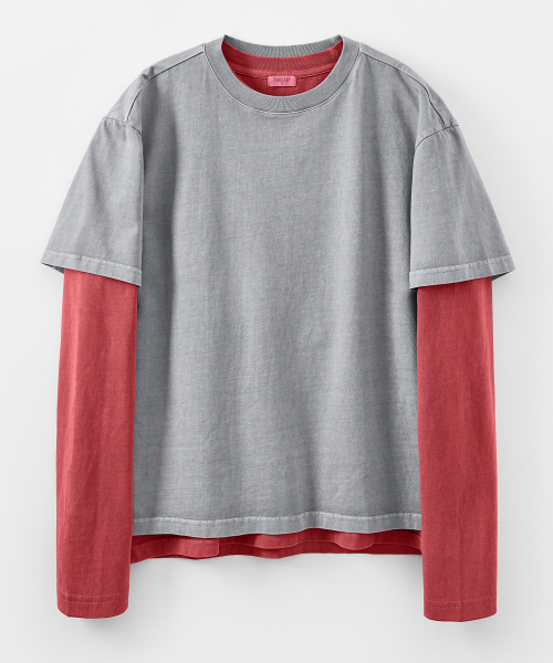 TAKEASY(テイクイージー)の「ピグメントレイヤードクロップTシャツ(グレー+インディピンク)(Tシャツ/カットソー・メンズ・その他・SMALL/MEDIUM/LARGE)」の9枚目の写真