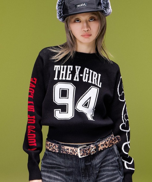 X-girl（エックスガール）の「NUMBER JACQUARD COMPACT KNIT TOP（ニット/セーター・レディース・ブラウン/ブラック・ONE SIZE）」の2枚目の写真