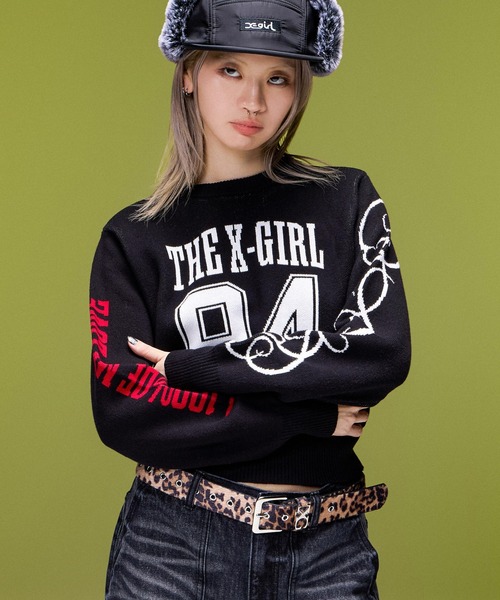 X-girl（エックスガール）の「NUMBER JACQUARD COMPACT KNIT TOP（ニット/セーター・レディース・ブラウン/ブラック・ONE SIZE）」の3枚目の写真