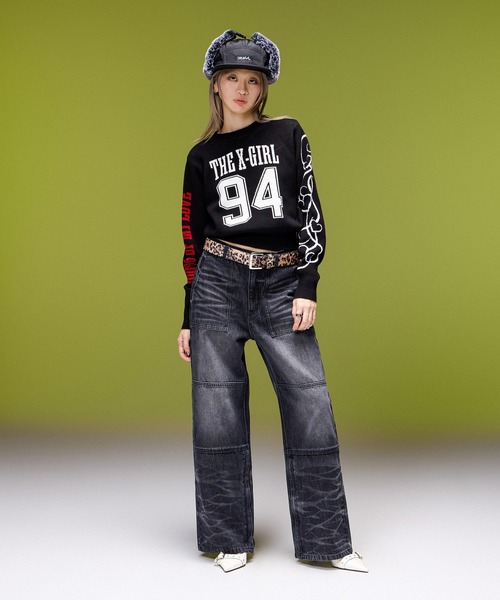 X-girl（エックスガール）の「NUMBER JACQUARD COMPACT KNIT TOP（ニット/セーター・レディース・ブラウン/ブラック・ONE SIZE）」の4枚目の写真