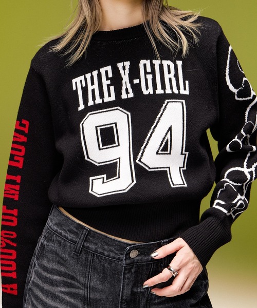 X-girl（エックスガール）の「NUMBER JACQUARD COMPACT KNIT TOP（ニット/セーター・レディース・ブラウン/ブラック・ONE SIZE）」の6枚目の写真