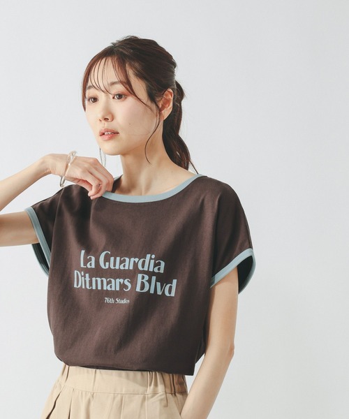 GLOBAL WORK(グローバルワーク)の「ヘビロッTEEリンガーロゴ/665699(Tシャツ/カットソー・レディース・イエロー系その他3/ダークブラウン・MEDIUM/LARGE)」の2枚目の写真