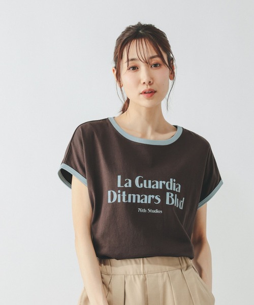 GLOBAL WORK(グローバルワーク)の「ヘビロッTEEリンガーロゴ/665699(Tシャツ/カットソー・レディース・イエロー系その他3/ダークブラウン・MEDIUM/LARGE)」の5枚目の写真