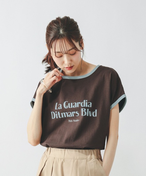 GLOBAL WORK(グローバルワーク)の「ヘビロッTEEリンガーロゴ/665699(Tシャツ/カットソー・レディース・イエロー系その他3/ダークブラウン・MEDIUM/LARGE)」の6枚目の写真