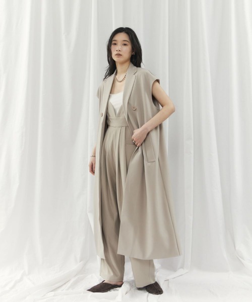 CIEL'AIR(シエルエアー)の「LONG GILET JK(ロングジレジャケット)(テーラードジャケット・レディース・チャコールグレー/グレイッシュベージュ・FREE)」の1枚目の写真