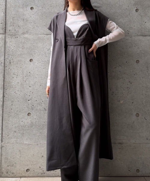 CIEL'AIR(シエルエアー)の「LONG GILET JK(ロングジレジャケット)(テーラードジャケット・レディース・チャコールグレー/グレイッシュベージュ・FREE)」の2枚目の写真
