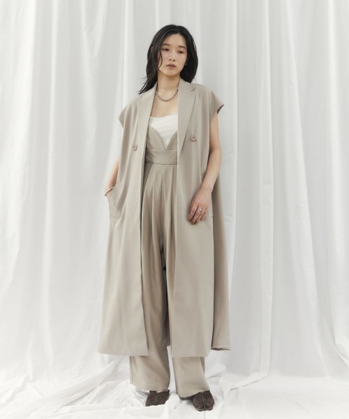 CIEL'AIR(シエルエアー)の「LONG GILET JK(ロングジレジャケット)(テーラードジャケット・レディース・チャコールグレー/グレイッシュベージュ・FREE)」の3枚目の写真