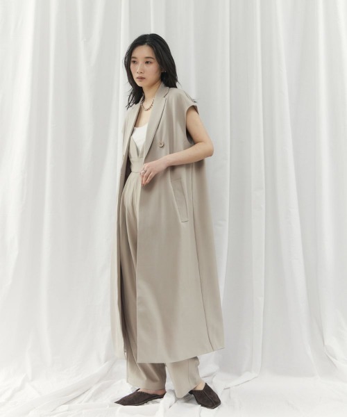CIEL'AIR(シエルエアー)の「LONG GILET JK(ロングジレジャケット)(テーラードジャケット・レディース・チャコールグレー/グレイッシュベージュ・FREE)」の4枚目の写真