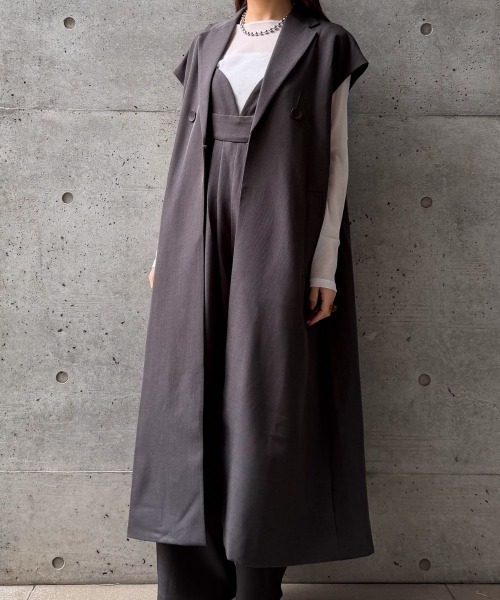 CIEL'AIR(シエルエアー)の「LONG GILET JK(ロングジレジャケット)(テーラードジャケット・レディース・チャコールグレー/グレイッシュベージュ・FREE)」の13枚目の写真