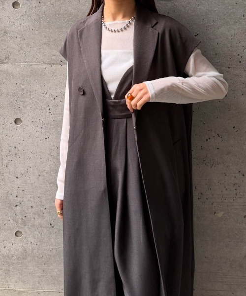 CIEL'AIR(シエルエアー)の「LONG GILET JK(ロングジレジャケット)(テーラードジャケット・レディース・チャコールグレー/グレイッシュベージュ・FREE)」の14枚目の写真