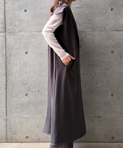 CIEL'AIR(シエルエアー)の「LONG GILET JK(ロングジレジャケット)(テーラードジャケット・レディース・チャコールグレー/グレイッシュベージュ・FREE)」の15枚目の写真