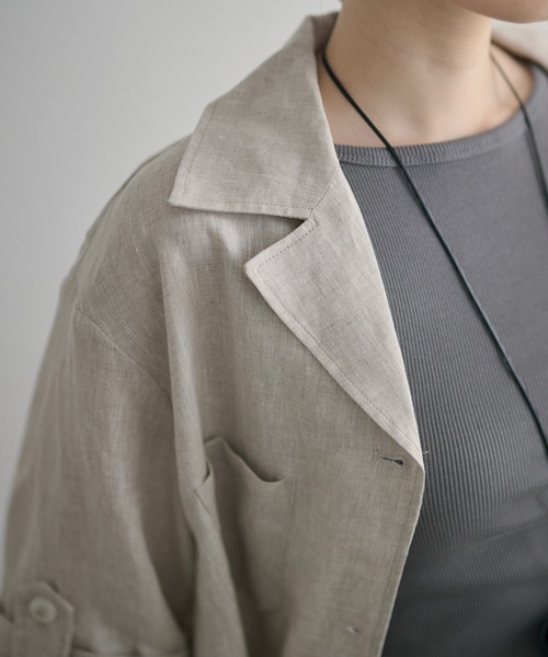 LAULEN（ローレン）の「linen tailored collar shirt jacket /リネンテーラードカラーシャツジャケット（テーラードジャケット・レディース・ベージュ/ブルー/アイボリー・FREE）」の5枚目の写真