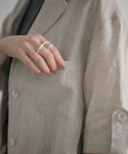 LAULEN（ローレン）の「linen tailored collar shirt jacket /リネンテーラードカラーシャツジャケット（テーラードジャケット・レディース・ベージュ/ブルー/アイボリー・FREE）」の4枚目の写真