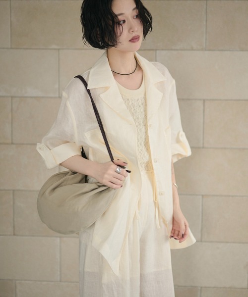 LAULEN（ローレン）の「linen tailored collar shirt jacket /リネンテーラードカラーシャツジャケット（テーラードジャケット・レディース・ベージュ/ブルー/アイボリー・FREE）」の21枚目の写真