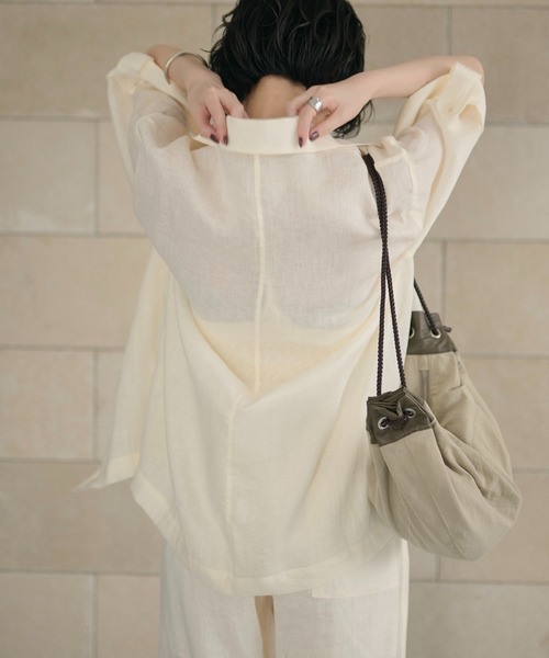 LAULEN（ローレン）の「linen tailored collar shirt jacket /リネンテーラードカラーシャツジャケット（テーラードジャケット・レディース・ベージュ/ブルー/アイボリー・FREE）」の20枚目の写真