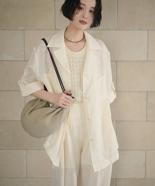 LAULEN（ローレン）の「linen tailored collar shirt jacket /リネンテーラードカラーシャツジャケット（テーラードジャケット・レディース・ベージュ/ブルー/アイボリー・FREE）」の19枚目の写真