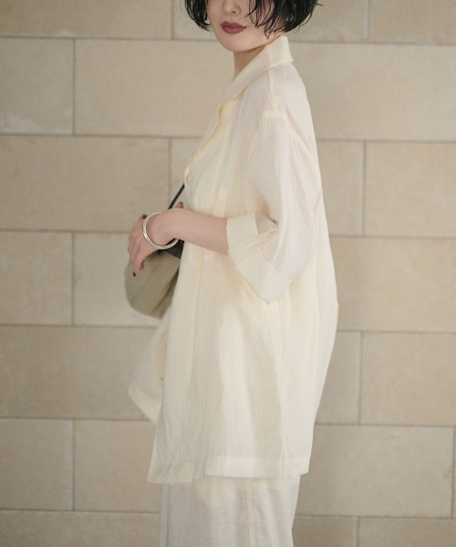 LAULEN（ローレン）の「linen tailored collar shirt jacket /リネンテーラードカラーシャツジャケット（テーラードジャケット・レディース・ベージュ/ブルー/アイボリー・FREE）」の18枚目の写真