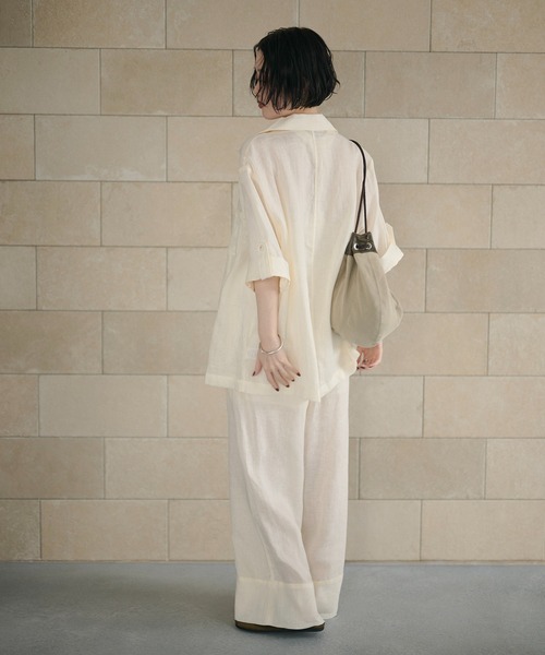 LAULEN（ローレン）の「linen tailored collar shirt jacket /リネンテーラードカラーシャツジャケット（テーラードジャケット・レディース・ベージュ/ブルー/アイボリー・FREE）」の14枚目の写真