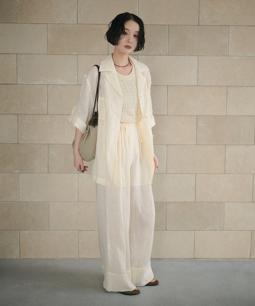 LAULEN（ローレン）の「linen tailored collar shirt jacket /リネンテーラードカラーシャツジャケット（テーラードジャケット・レディース・ベージュ/ブルー/アイボリー・FREE）」の12枚目の写真